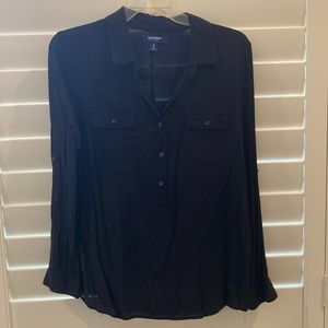 Sheer Black Half Button Down Blouse